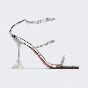 Amina Muaddi Gilda Crystal Glass Strap Sandal PVC  Size 41 US 11